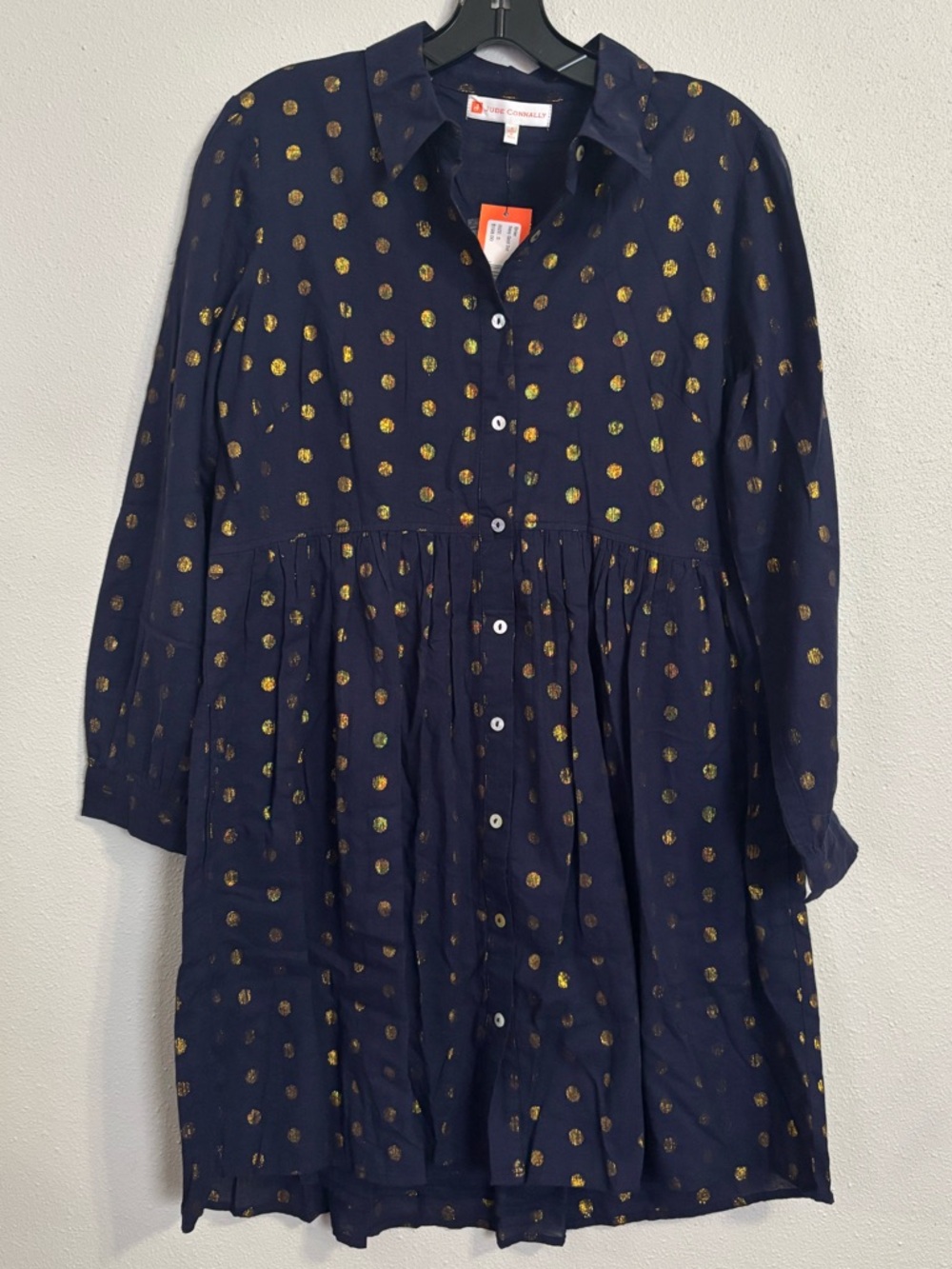 Jude Connally Navy Dress with Gold Dot Print